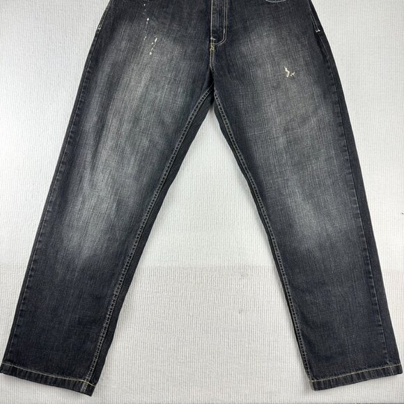 Y2K Evolution in Design Men's Hip Hop Dark Distressed Denim Jeans Embroidered - Picture 6 of 14